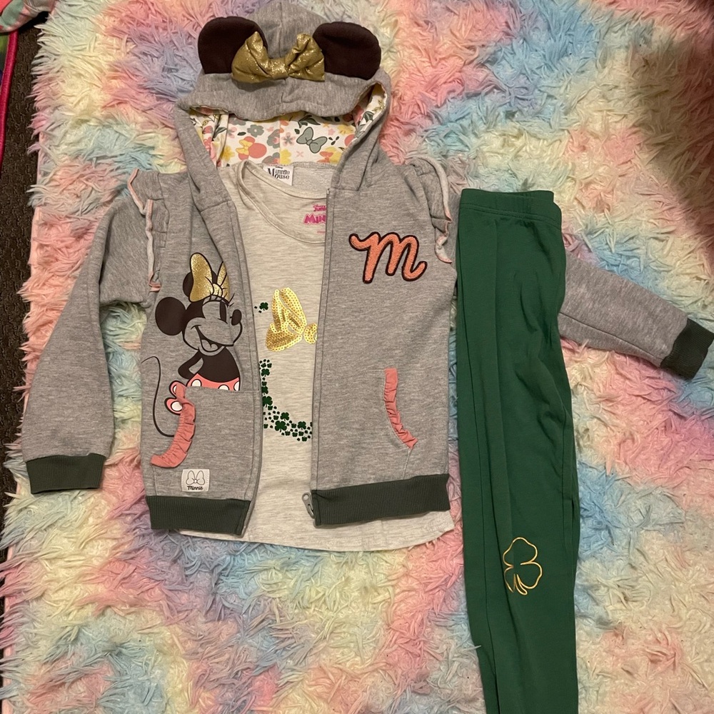 Gray and Green Minnie Mouse Hoodie Set